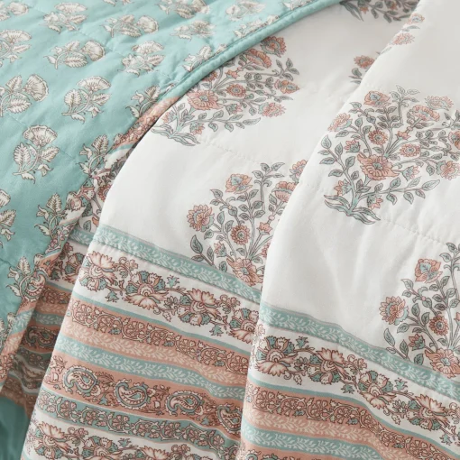 Sofia Flower Block Bouquet Reversible Cotton Throw Blanket