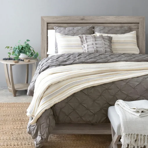 Solange Stripe Kantha Pick Stitch Yarn Dyed Cotton Woven Quilt/Coverlet Set