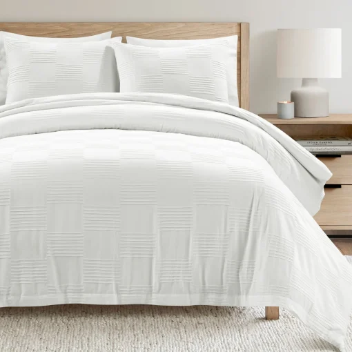Sorano Chambray Textured Jacquard Cotton Duvet Cover 3 Piece Set