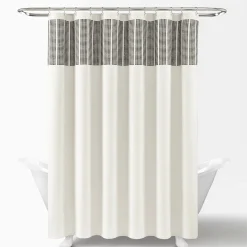 Stitched Woven Stripe Yarn Dyed Recycled Cotton Blend Shower Curtain