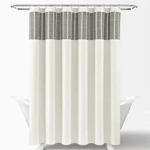Stitched Woven Stripe Yarn Dyed Recycled Cotton Blend Shower Curtain