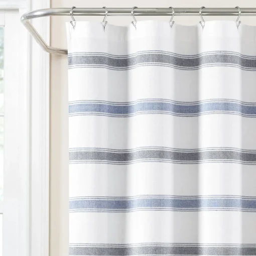 Stripe Woven Textured Yarn Dyed Recycled Cotton Shower Curtain