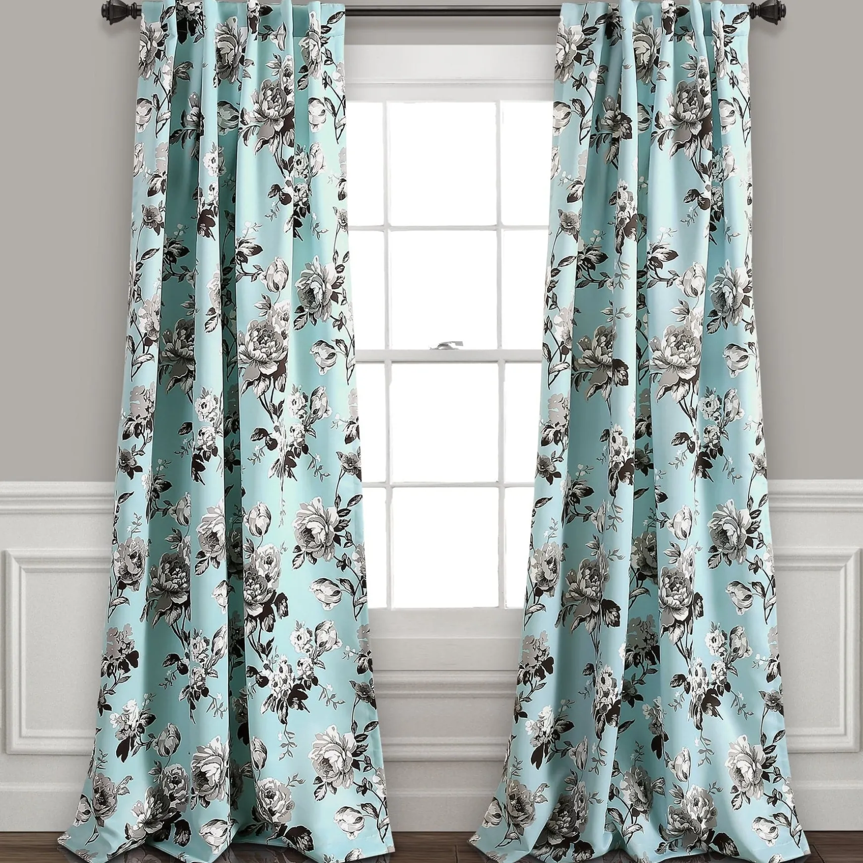 Tania Floral Light Filtering Window Curtain Panel Set
