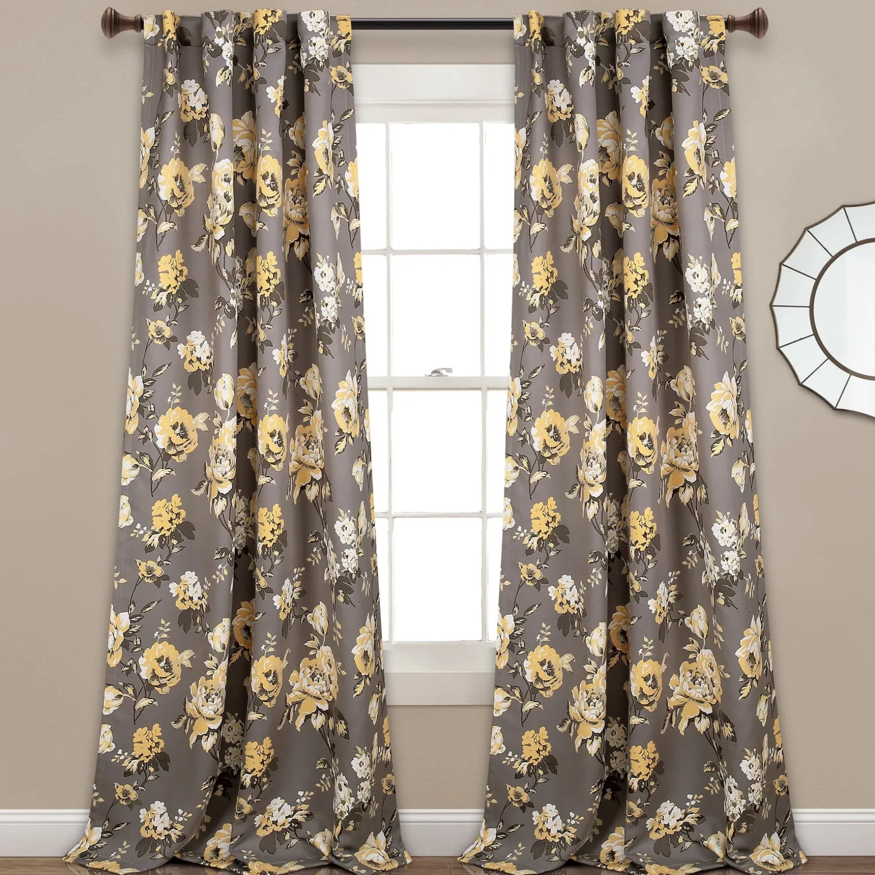 Tania Floral Light Filtering Window Curtain Panel Set
