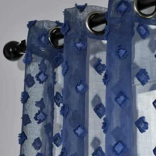 Textured Dot Grommet Sheer Window Curtain Panel Set