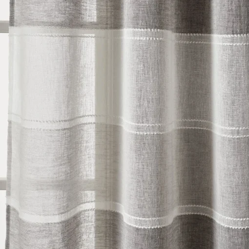 Textured Stripe Grommet Sheer Window Curtain Panel Set