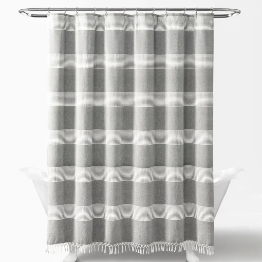 Tucker Stripe Yarn Dyed Knotted Tassel Shower Curtain