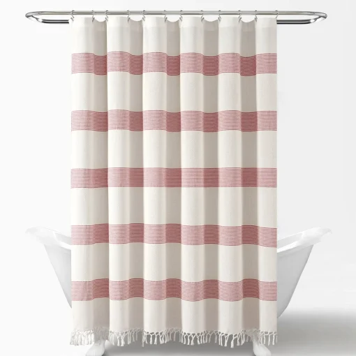 Tucker Stripe Yarn Dyed Knotted Tassel Shower Curtain