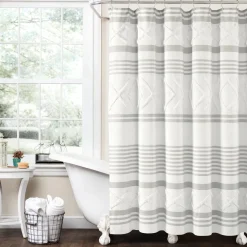 Urban Diamond Stripe Woven Tufted Recycled Cotton Blend Shower Curtain