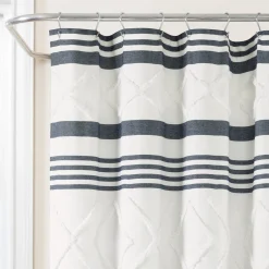 Urban Diamond Stripe Woven Tufted Recycled Cotton Blend Shower Curtain