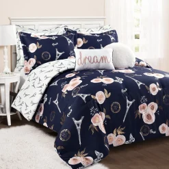 Vintage Paris Rose Butterfly Script Comforter Set