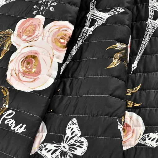 Vintage Paris Rose Butterfly Script Throw