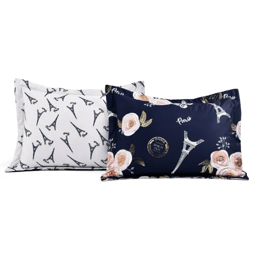 Vintage Paris Rose Butterfly Script Comforter Set