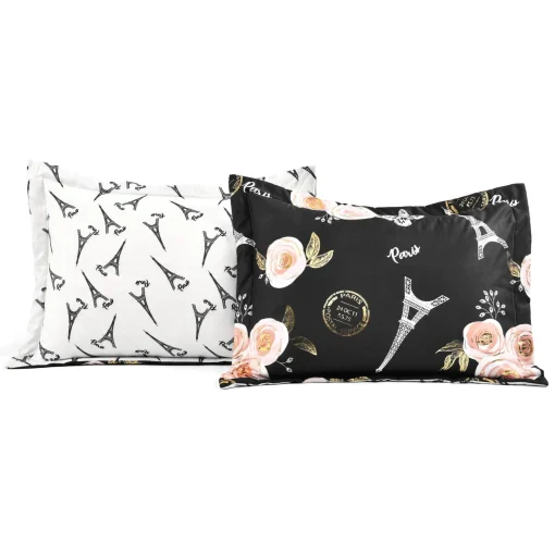 Vintage Paris Rose Butterfly Script Comforter Set