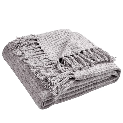 Waffle Cotton Knit Tassel Fringe Throw