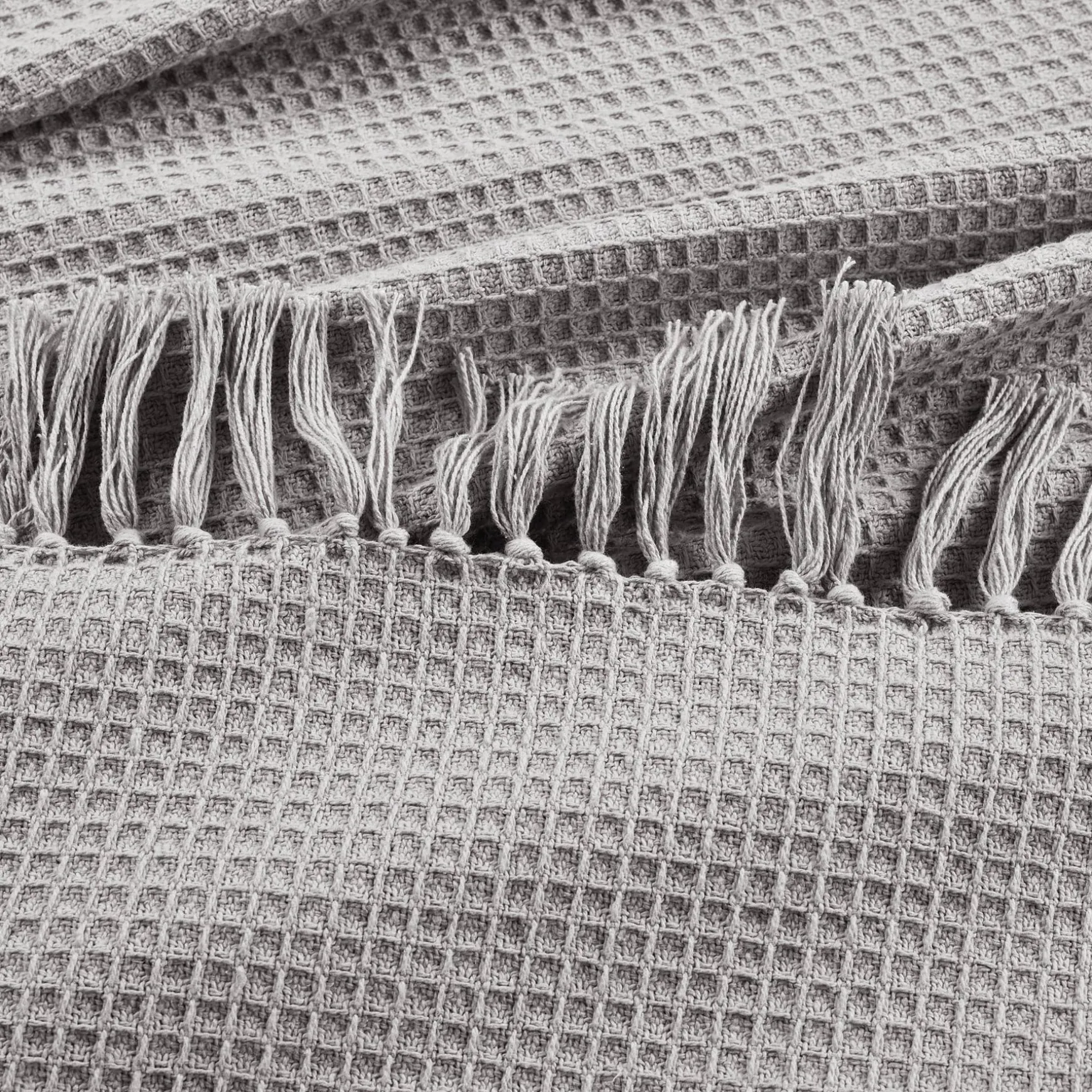 Waffle Cotton Knit Tassel Fringe Blanket/Coverlet