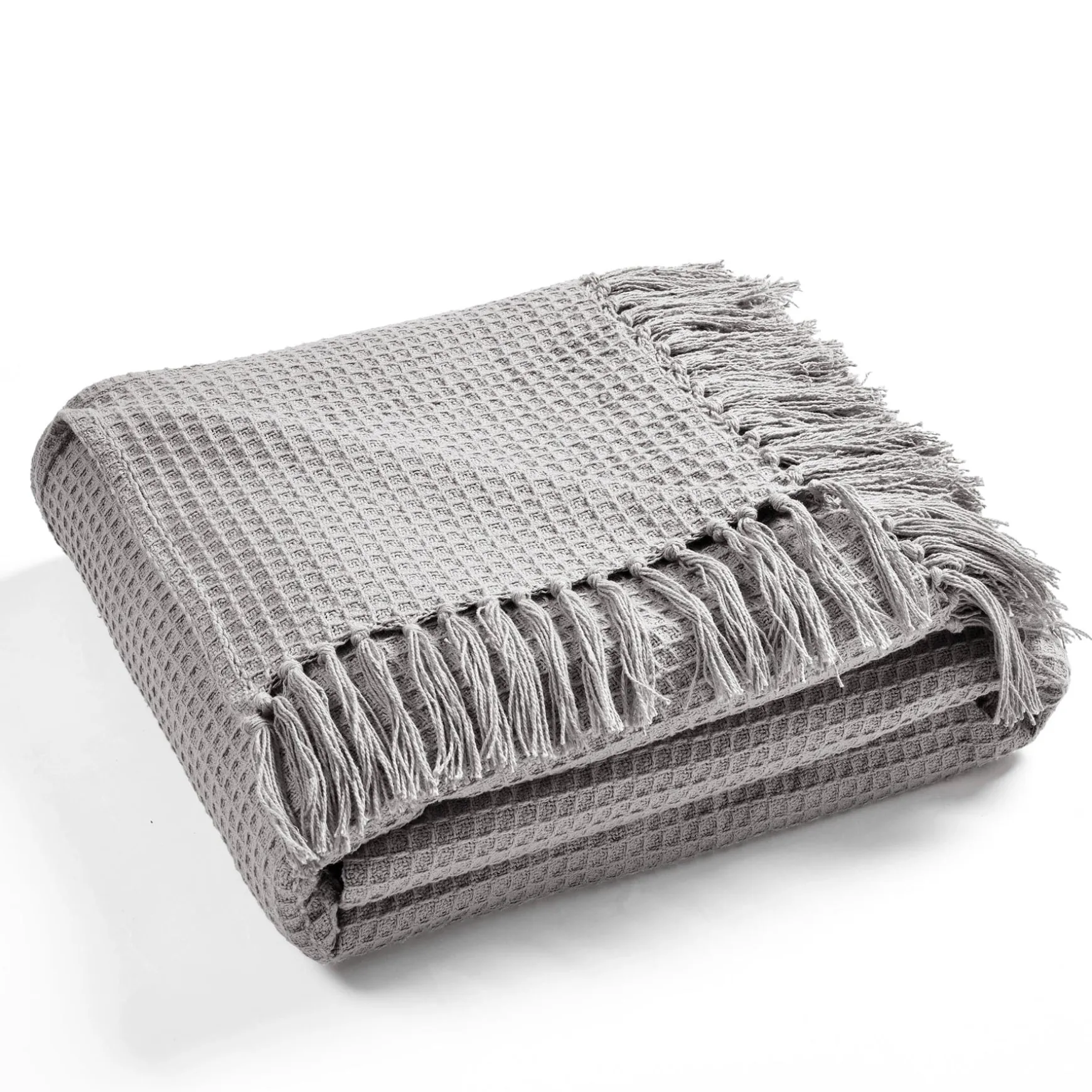 Waffle Cotton Knit Tassel Fringe Blanket/Coverlet