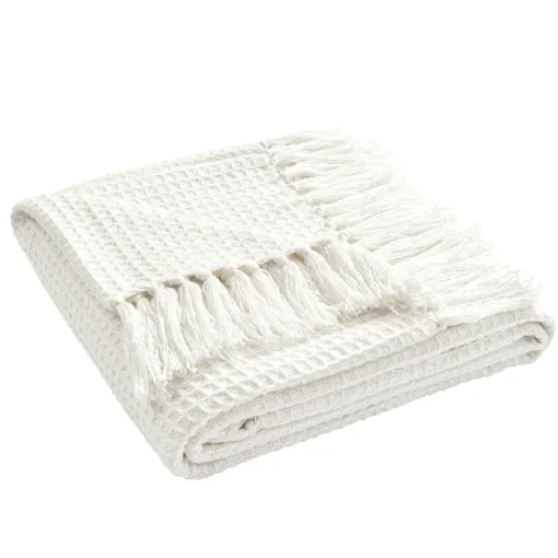 Waffle Cotton Knit Tassel Fringe Throw