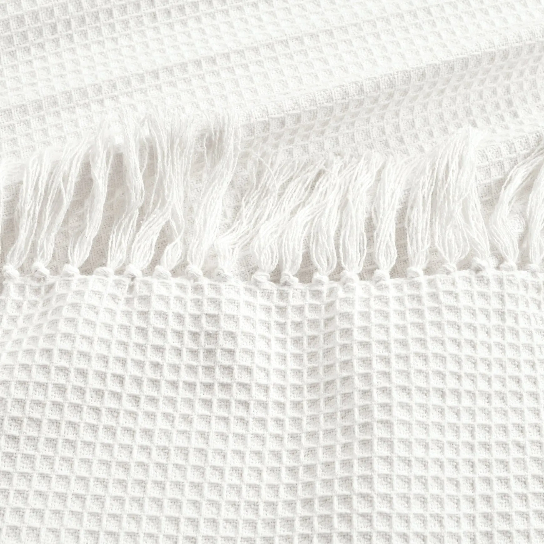 Waffle Cotton Knit Tassel Fringe Blanket/Coverlet