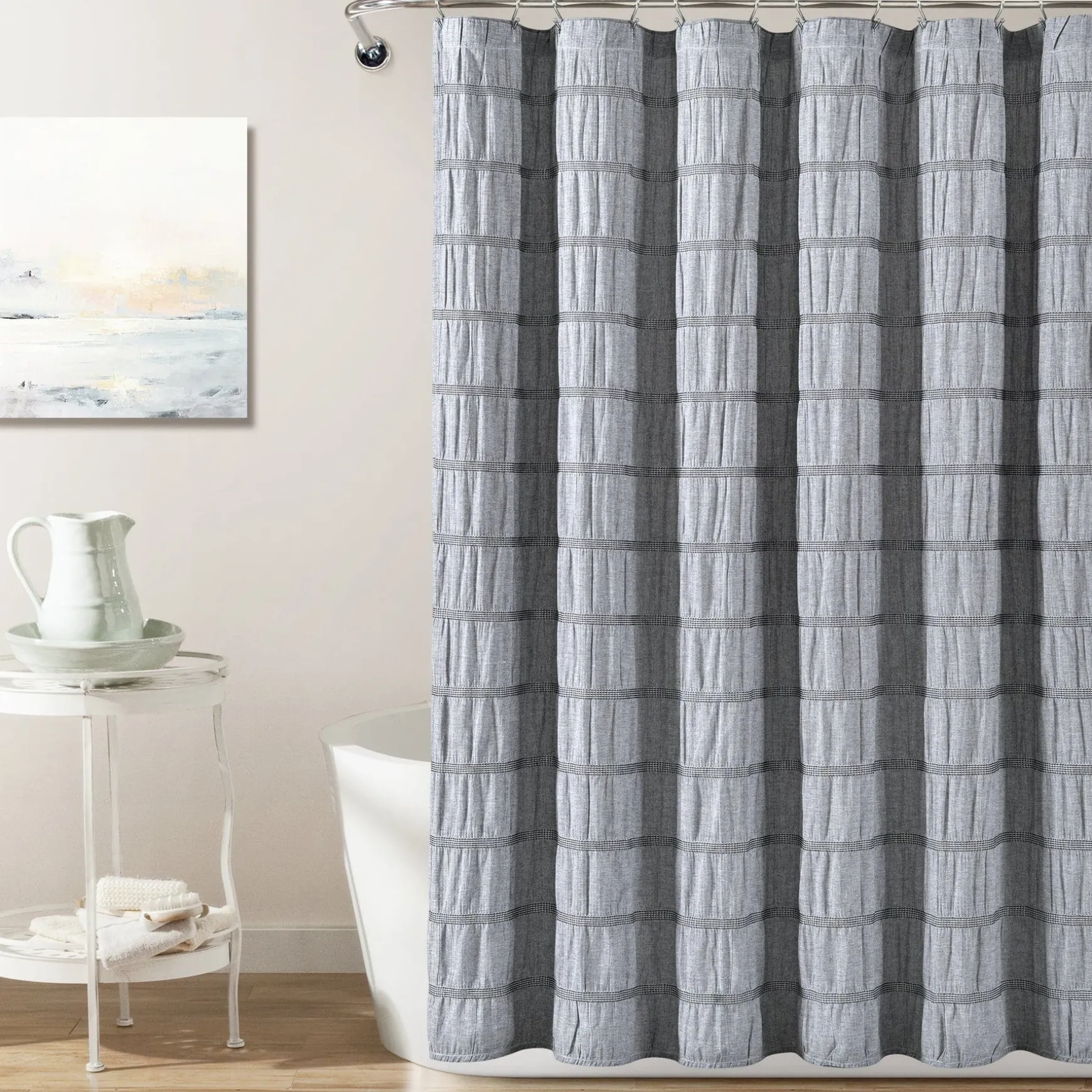 Waffle Stripe Woven Cotton Shower Curtain