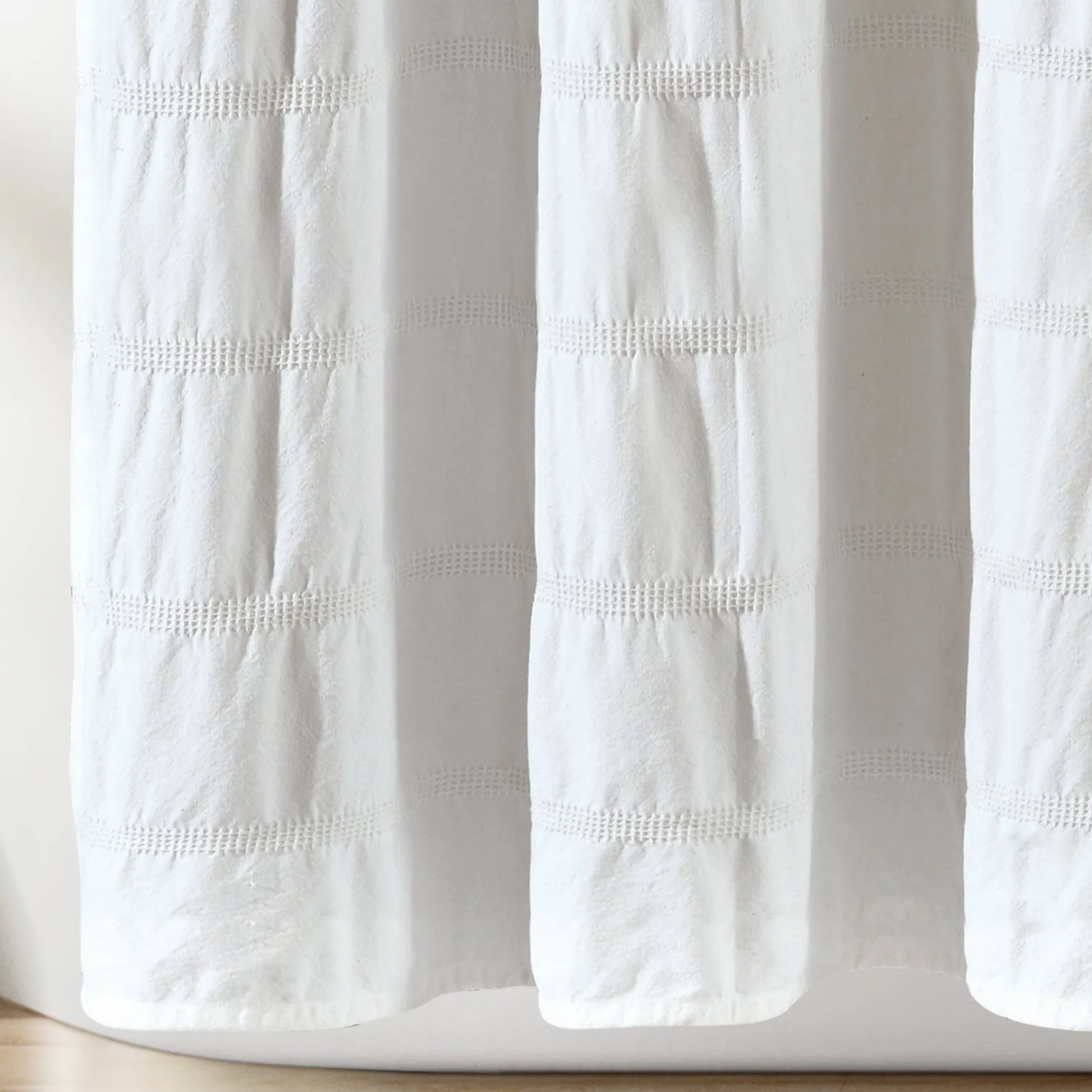 Waffle Stripe Woven Cotton Shower Curtain