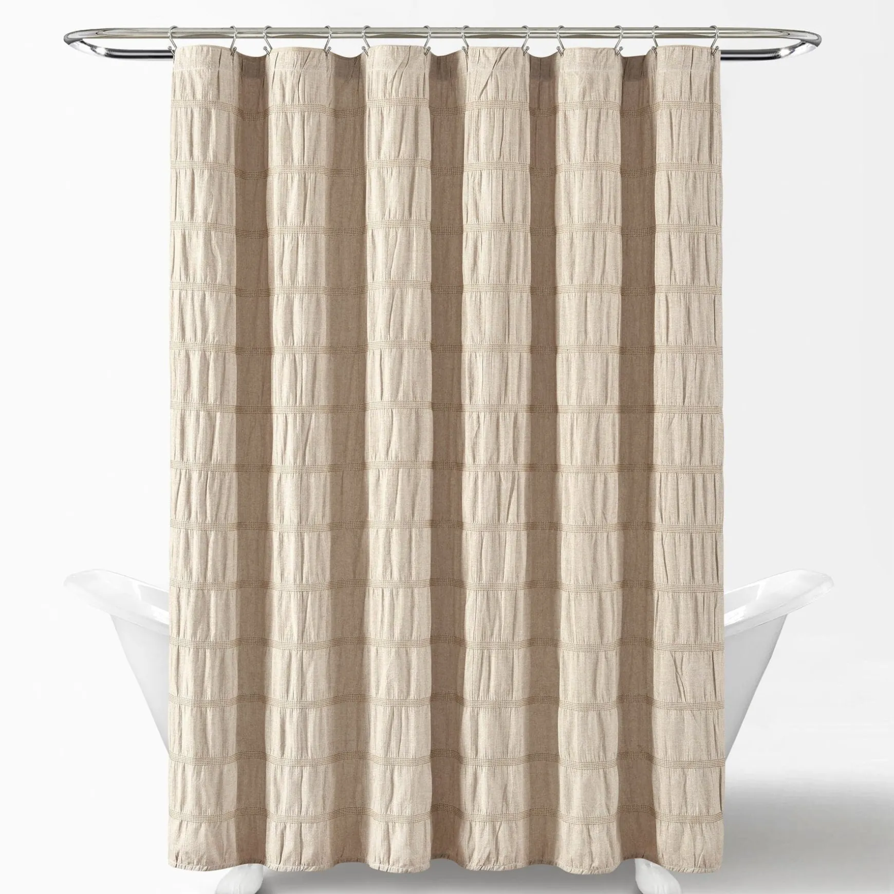 Waffle Stripe Woven Cotton Shower Curtain