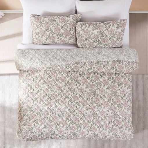 Zara Floral Block Reversible Quilt Set
