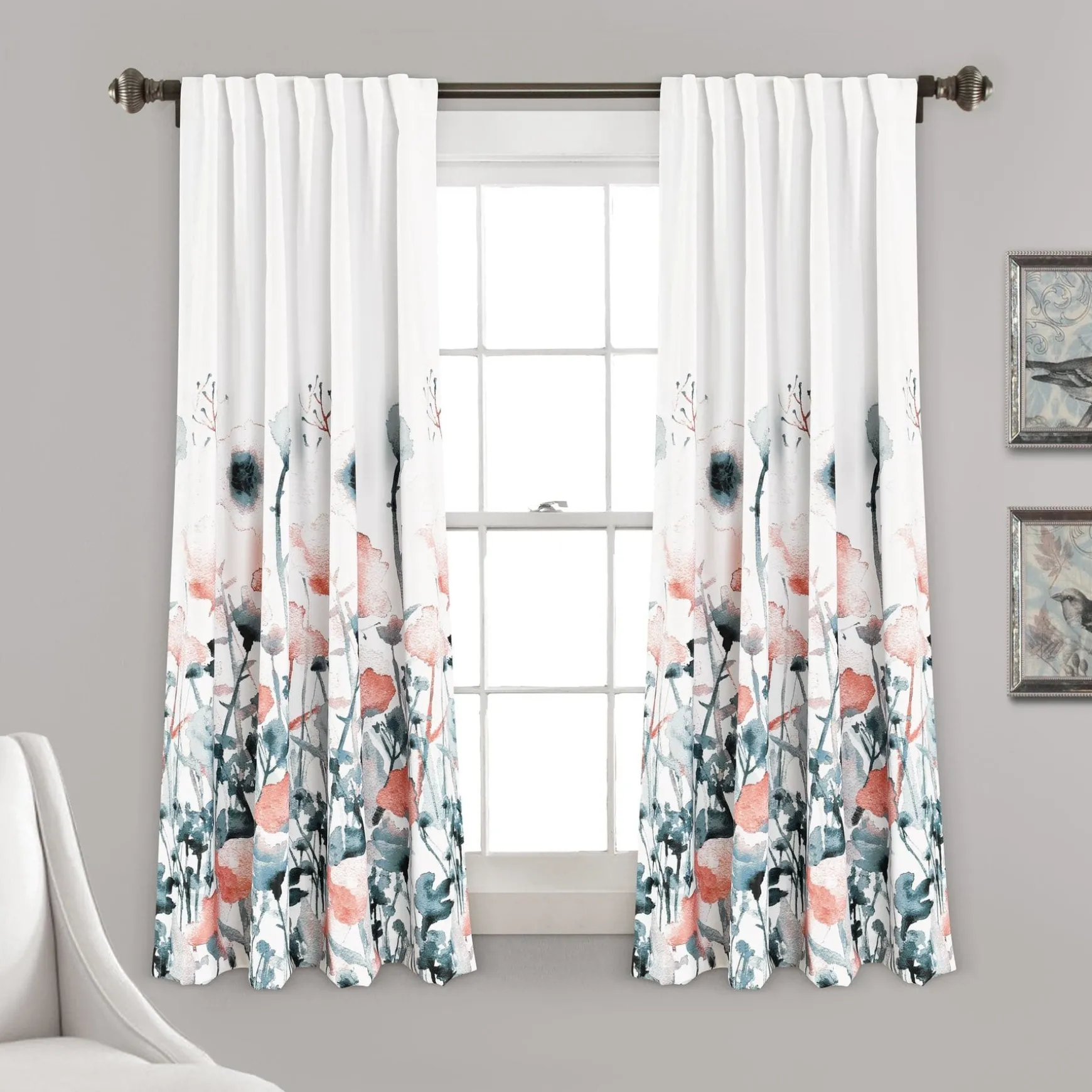Zuri Flora Light Filtering Window Curtain Panel Set
